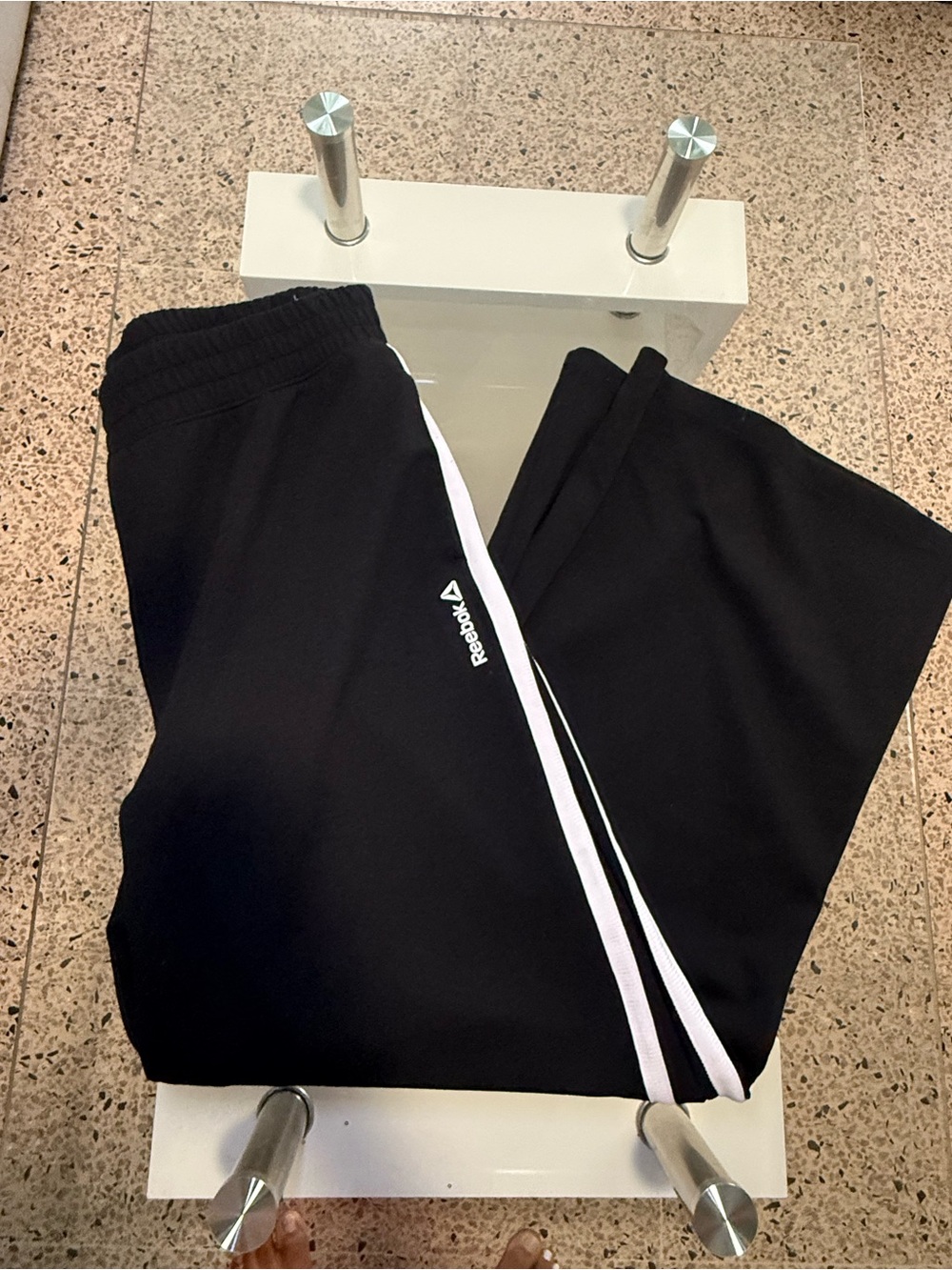 Reebok Black Joggers with White Side Stripes